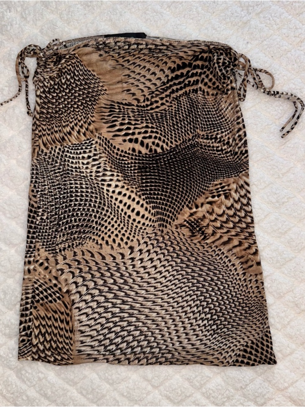 Y2K Animal Print Drawstring Tube Top in Tan and Black
